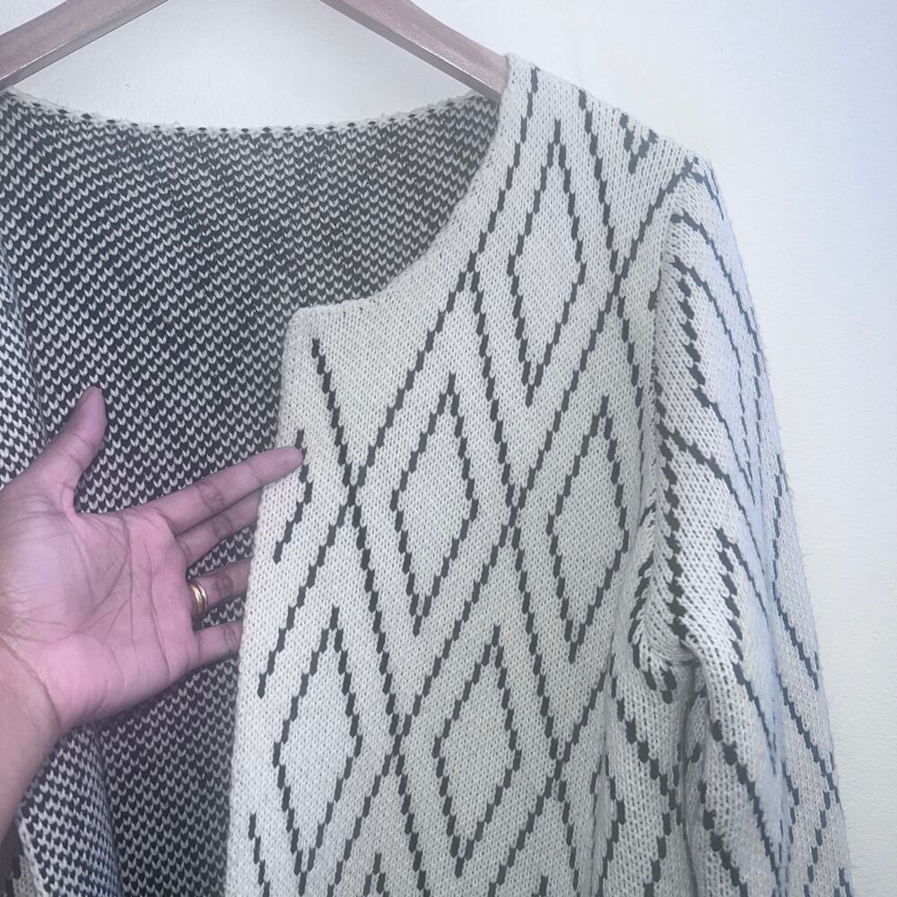 Women's Geometric Open-Front‎ Cardigan Size Large Long Sleeve Minimalist Chic - Picture 3 of 4